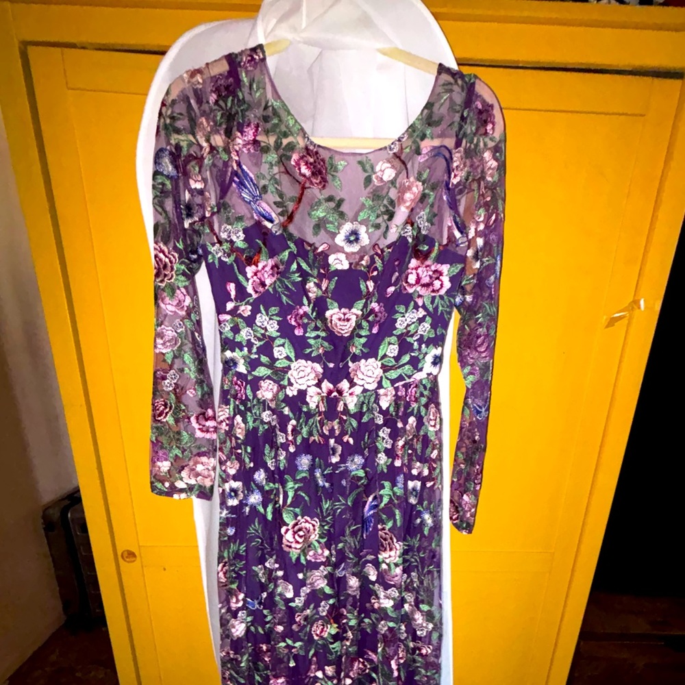 Marchesa Long Sleeve Dress - Black and Green